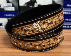 CINTO DE COURO LEGITIMO ESCURO REBAIXADO LONGHORN COM STRASS - loja online