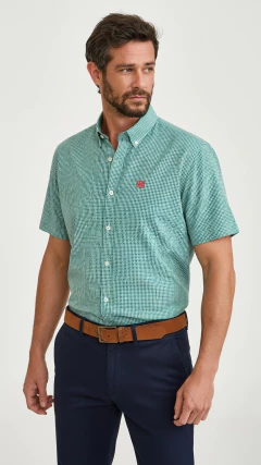CAMISA TXC MASCULINA PLUS SIZE MANGA CURTA BORDADA VERDE/BRANCA