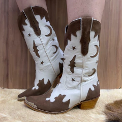 BOTA TEXANA VIMAR BICO FINO MARFIM DETALHE ESTRELA LUA na internet