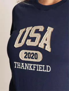 BABY LOOK FEMININO THANKFIELD AZUL MARINHO USA THANKFIELD BORDADO - comprar online