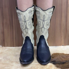 Imagem do BOTA TEXANA VIMAR BICO FINO PRETO AREIA BORDADO ZÍPER