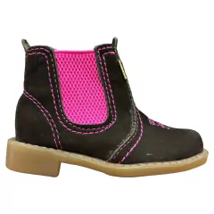 Botina Feminina Infantil Nobuck Café Bordado Rosa - F1000 na internet