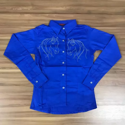 CAMISETE INFANTIL FEMININA AZUL LUXO PEDRARIA PRATA