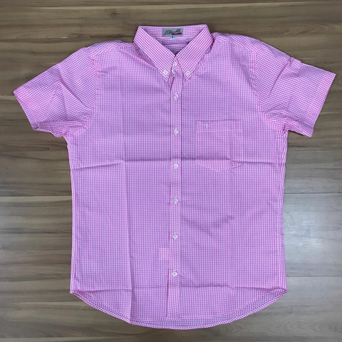 CAMISA MASCULINA XADREZ MANGA CURTA PINK E BRANCO