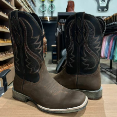 BOTA TEXANA VIMAR MASCULINA COURO LEGITIMO PRETO/CAFÉ - SELARIA GUIMARÃES