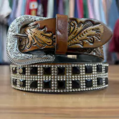 CINTO INFANTIL PEDRARIA PRETO LUXO COURO LEGÍTIMO HAVANA - comprar online