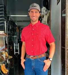 CAMISA TXC MASCULINA XADREZ CURTA VERMELHO BRANCO