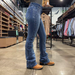 CALÇA DOCK'S FEMININA FLARE PEDRARIA DETALHE LEVANTA BUMBUM - SELARIA GUIMARÃES