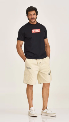 CAMISA MASCULINA TXC PRETA MALHA PENTEADA ESTAMPA FRONTAL na internet