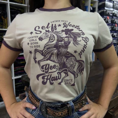 T-SHIRT FEMININA YEE HAW SELFF WESTERN BEGE - comprar online