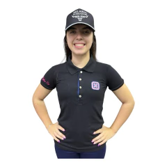 CAMISA GOLA POLO TXC FEMININA PRETA SLIM CUSTOM BORDADO