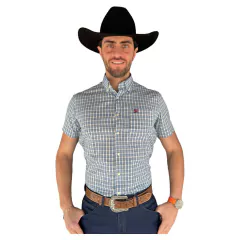 CAMISA MASCULINA THANKFIELD XADREZ MANGA CURTA AZUL CLARO