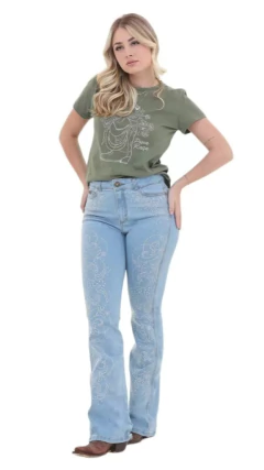 CALÇA FEMININA COUNTRY STRASS BRILHO ARABESCOS BOOT CUT - SELARIA GUIMARÃES