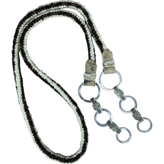 RÉDEA LÃ TRANÇADA MARROM E BRANCO TRÊS ARGOLAS COURO CRU