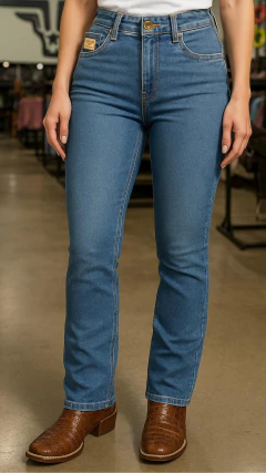 CALÇA FEMININA AMERICAN COUNTRY RETA C/ ETIQUETAS EM COURO - comprar online