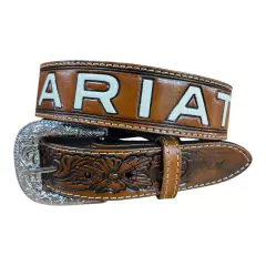 CINTO ARIAT HAVANA REBAIXADO DETALHE DE FLOR COURO LEGÍTIMO