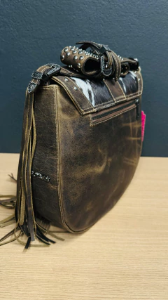 BOLSA FEMININA GOYAZES COURO DALLAS RABACO PELO BOVINO CAFE - SELARIA GUIMARÃES