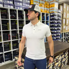 CAMISA MASCULINA GOLA POLO THANKFIELD BRANCO TECIDO TECNOLÓGICO RESPIRÁVEL COM ELASTANO na internet