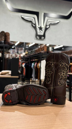 BOTA TEXANA INFANTIL CANO FLORAL COM PEDRAS DOURADAS - comprar online