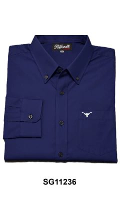 CAMISA MASCULINA SLIM MANGA LONGA LISA C/ BOLSO AZUL - comprar online
