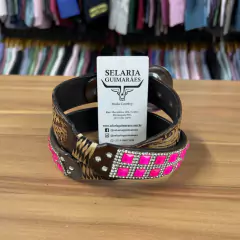 CINTO INFANTIL PEDRARIA ROSA LUXO BORDADO FOLHAS - SELARIA GUIMARÃES