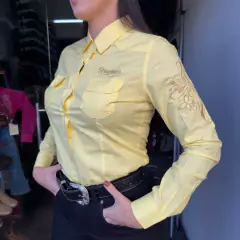 CAMISETE RADADE FEMININO MANGA LONGA AMÉRICA LISA AMARELA na internet