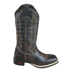BOTA TEXANA FEMININA COURO LEGITIMO FORRO COURO CACHARREL FÓSSIL CAFÉ CANO 30CM