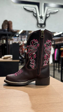 BOTA TEXANA INFANTIL CANO BORDADO ROSA E BRANCO FLORAO ROSA - loja online