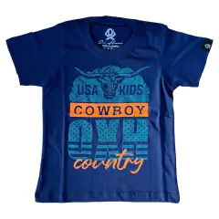 CAMISETA OX HORNS MASCULINA INFANTIL AZUL ESTAMPA COWBOY