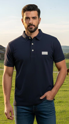 CAMISA POLO TXC MASCULINA REGULAR SUEDINE ETIQUETA METAL MARINHO