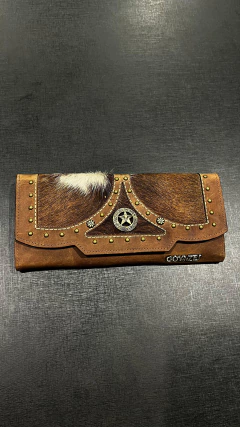 CARTEIRA GOYAZES COURO ATLANTA CARAMEL PELO MARROM / BRANCO - SELARIA GUIMARÃES