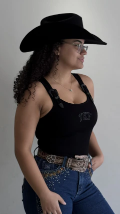BODY THANKFIELD 2 FIVELAS PRETO LOGO BORDADA LUREX - comprar online