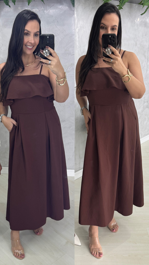 SALDO • Vestido longuete | decote babado - comprar online