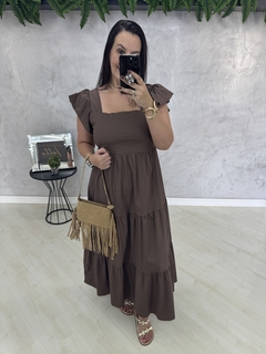 Vestido longuete tricoline | alça babados na internet
