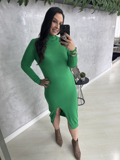 SALDO • Vestido modal justo | gola alta + fenda - comprar online