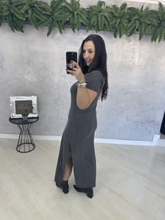 Vestido longo estonado | manga curta