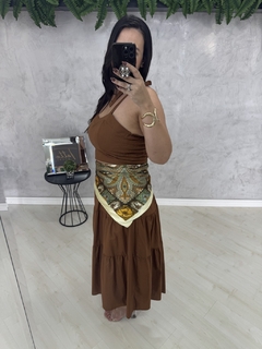 Imagem do Conjunto tricoline | saia + cropped alcinha amarração