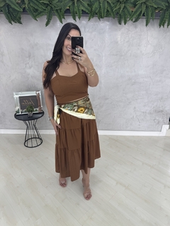 Conjunto tricoline | saia + cropped alcinha amarração - Tatte Store