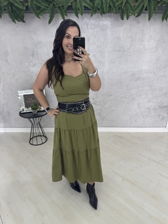 Conjunto tricoline | saia + cropped alcinha amarração - loja online