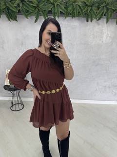 Vestido chiffon | um ombro só + manga bufante - comprar online
