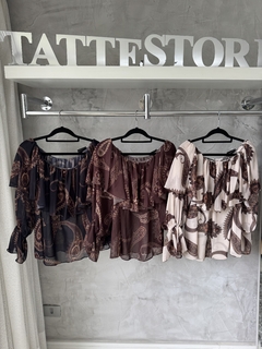 Blusa chiffon estampada | ombro a ombro - Tatte Store