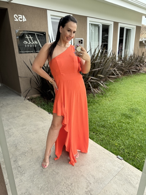 SALDO • Vestido longo | fenda babados + 1 ombro só