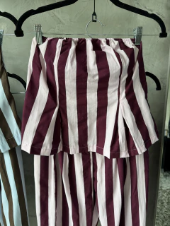 Conjunto listras | tomara que caia peplum + calça Aladim/pantalona