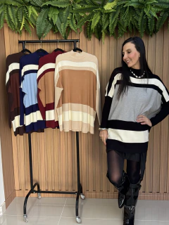 Blusão-poncho modal | listras largas