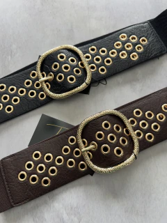 Cinto largo elástico | ilhoses + detalhes dourado - Tatte Store