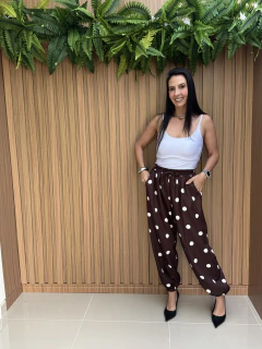 Calça Aladim acetinada | estampa poá