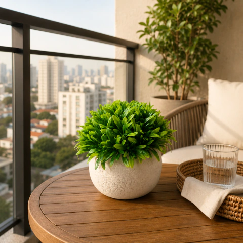 Mini Vaso em Cimento Folhagem Verde Permanente
