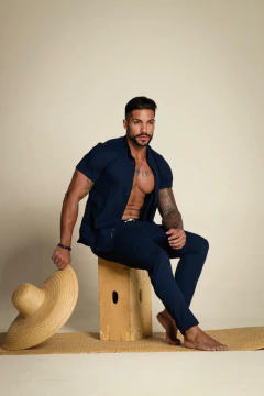 CALÇA LINHO MASCULINA - AZUL MARINHO - comprar online