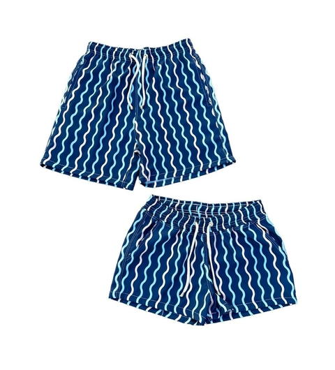 Bermuda Tactel Kit Mozão - ONDAS FUNDO AZUL