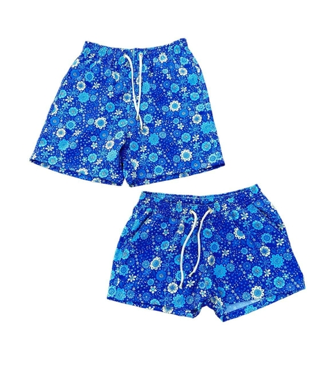 Bermuda Tactel Kit Mozão - FOLHAS FUNDO AZUL